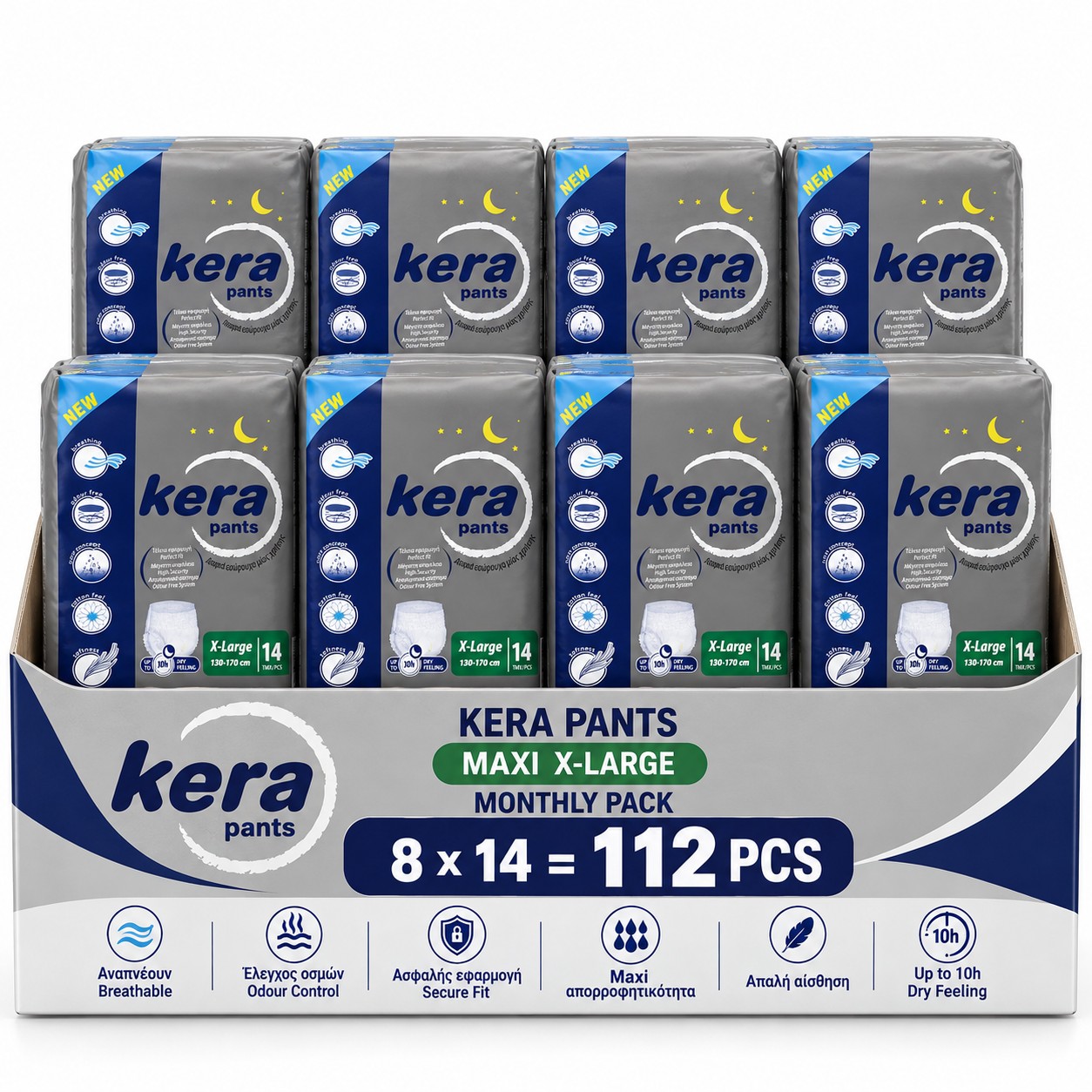 Κιβώτιο 8× Πάνα ακράτειας βρακάκι kera maxi X-Large 14τμχ (112 τεμ.)
